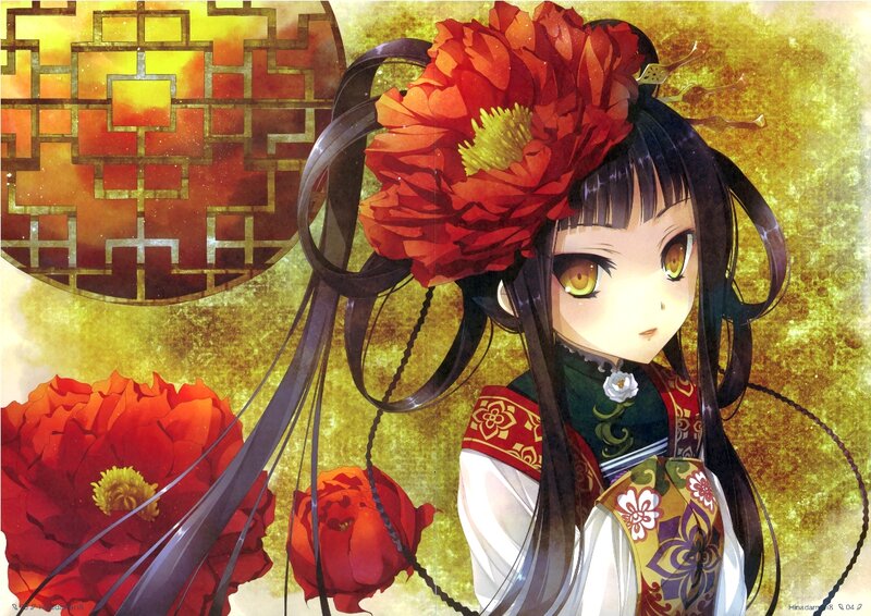 Anime Girl with Red Flower — Dramatic, Sunset