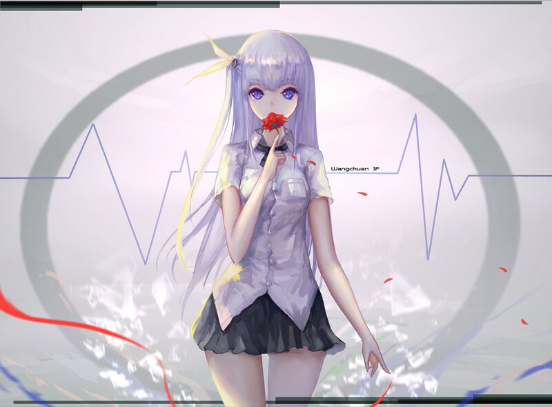 Anime Girl with Red Flower — Purple