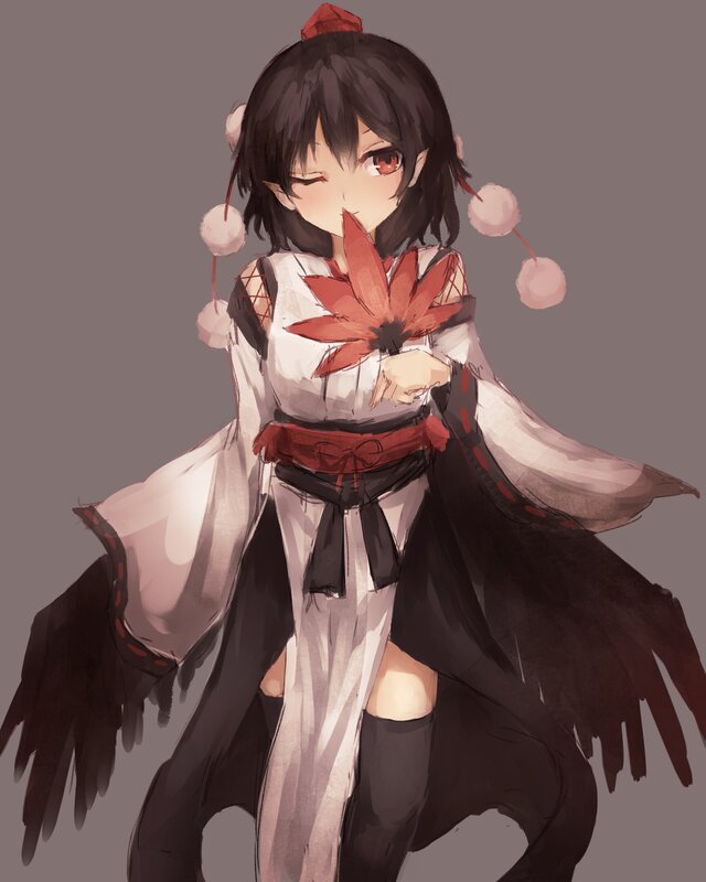 Anime Girl with Red Flower — White, Playful