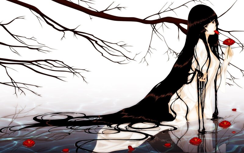 anime girl with red flowers