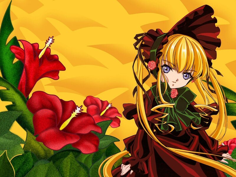 anime girl with red flowers
