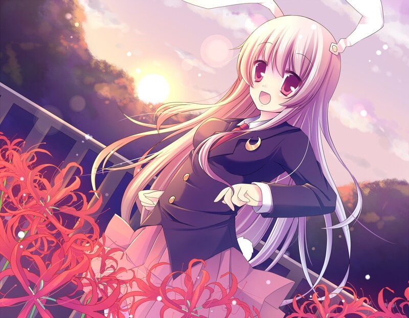 anime girl with red flowers