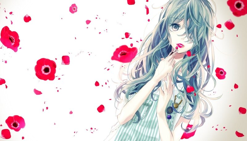 anime girl with red flowers