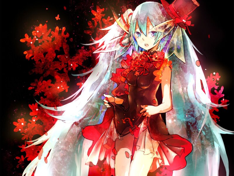 anime girl with red flowers