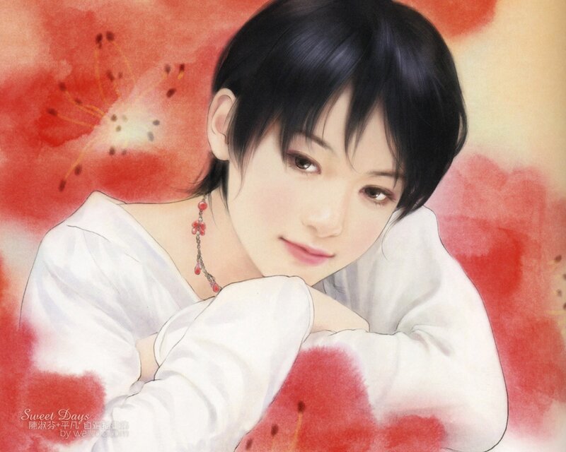 Anime girl with red flowers