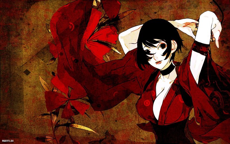 anime girl with red flowers