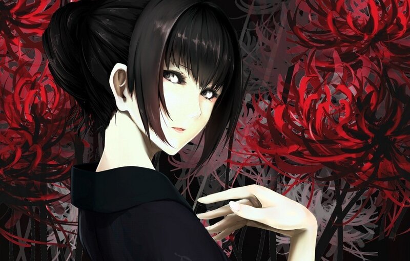 anime girl with red flowers