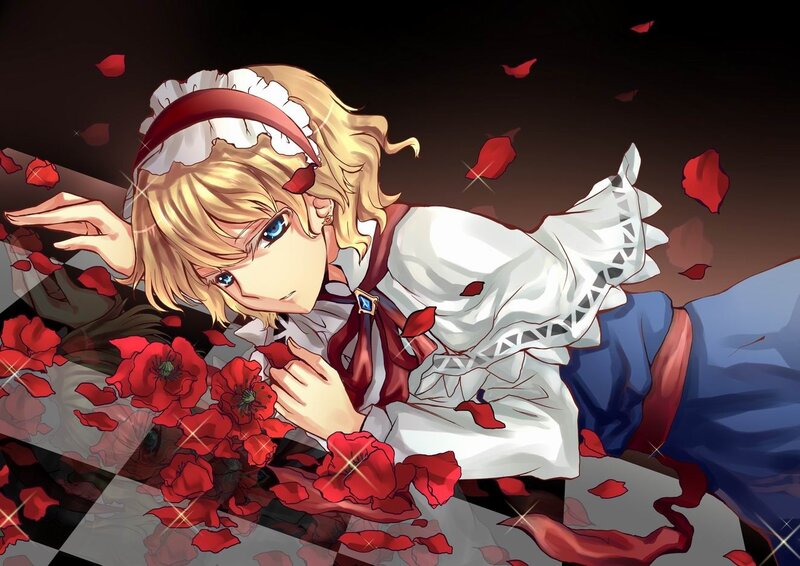 anime girl with red flowers