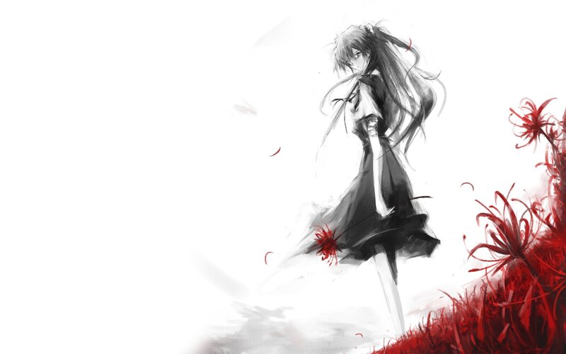 anime girl with red flowers