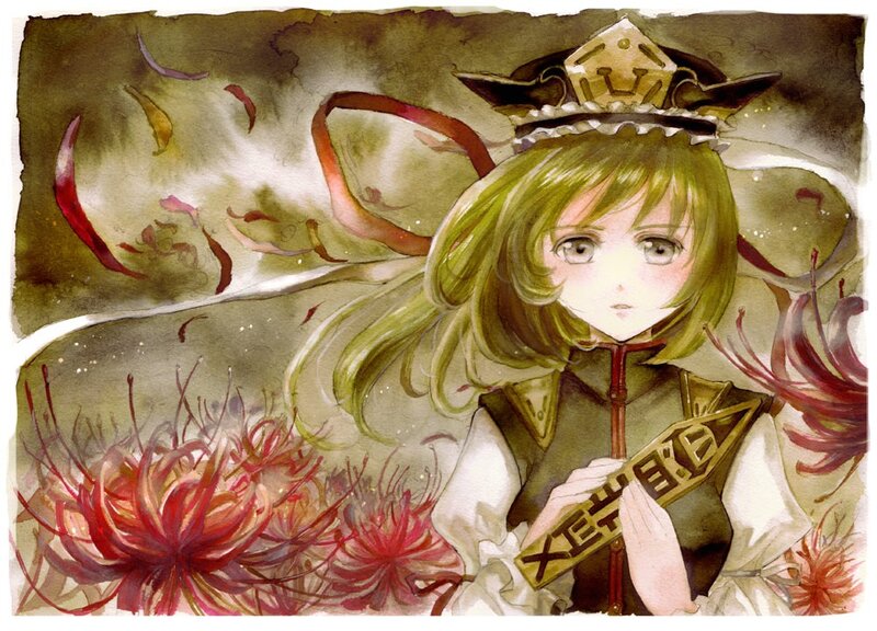 Anime girl with red flowers
