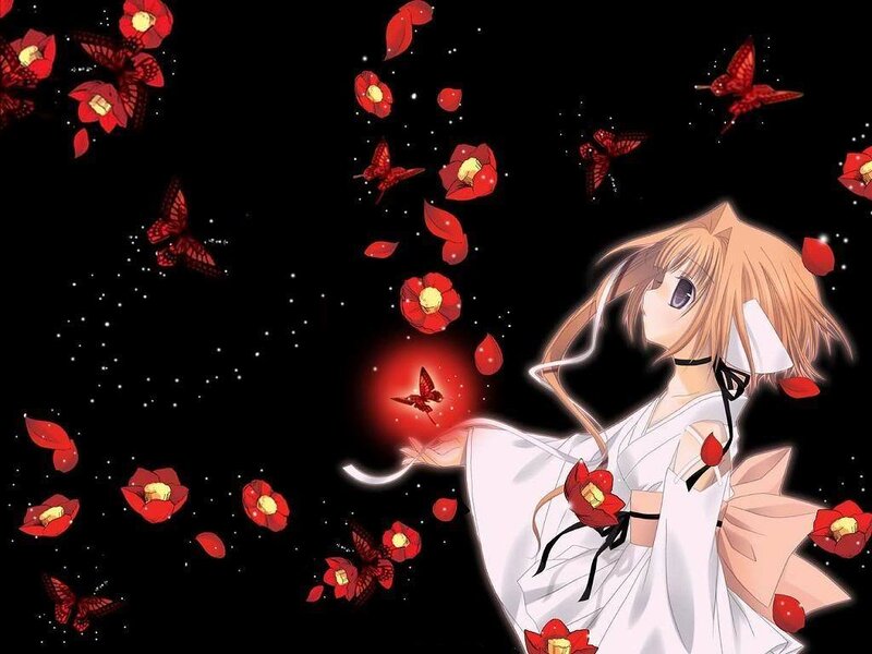 anime girl with red flowers