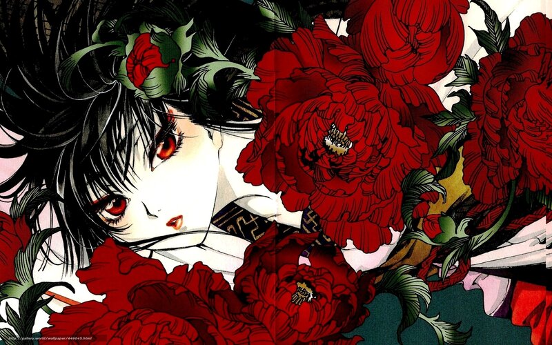 anime girl with red flowers