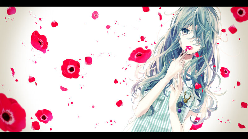anime girl with red flowers