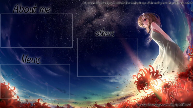 Anime Girl with Red Flowers — Blue
