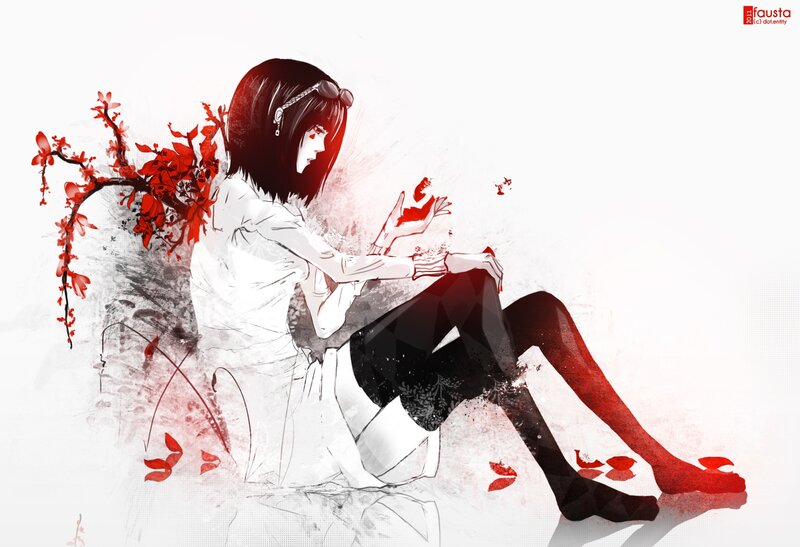 Anime Girl with Red Flowers — Dramatic, Digital Art