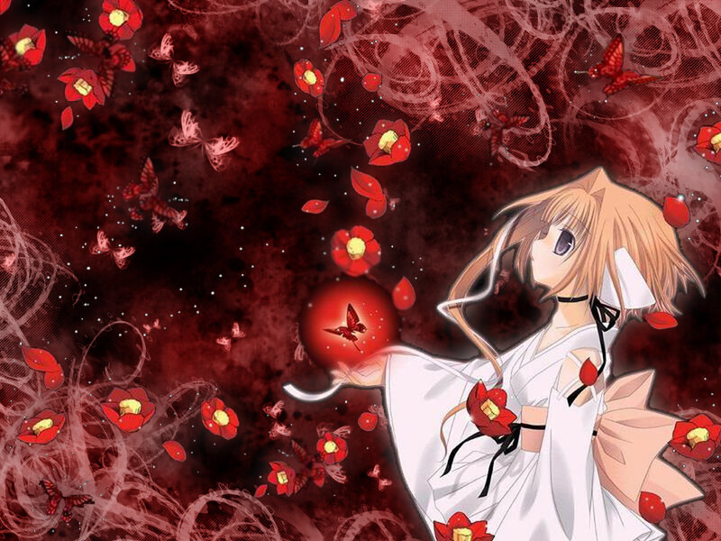Anime Girl with Red Flowers — Dramatic