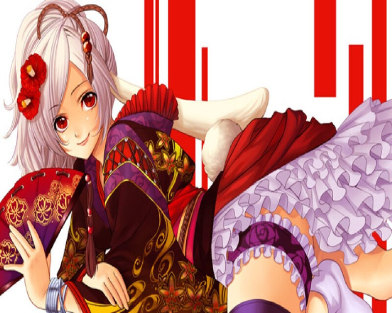 Anime Girl with Red Flowers — Playful