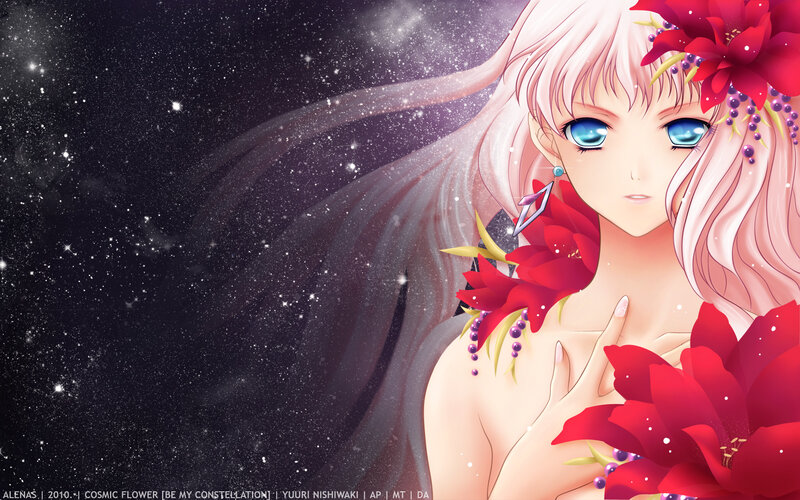 Anime Girl with Red Flowers — Serene