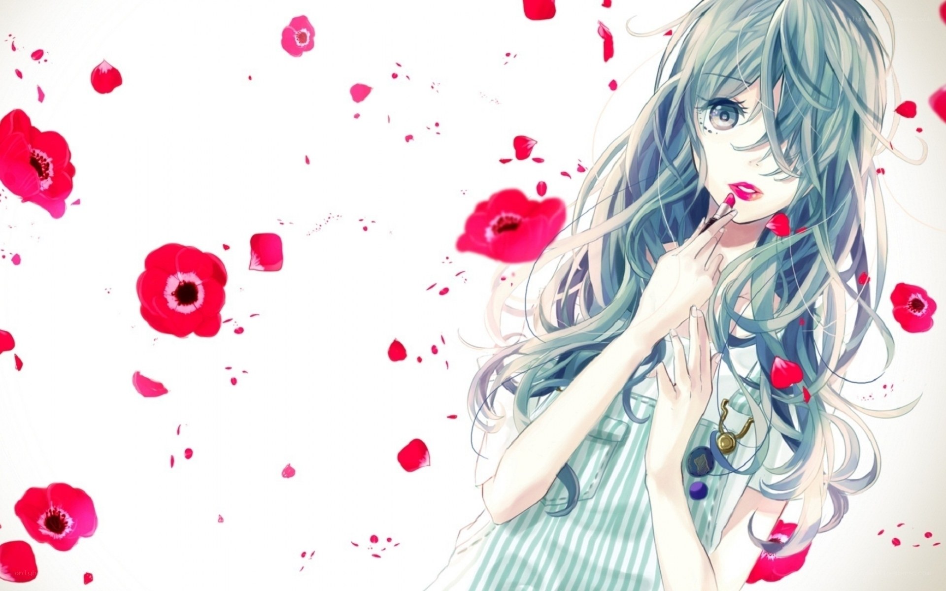 anime girl with red flowers
