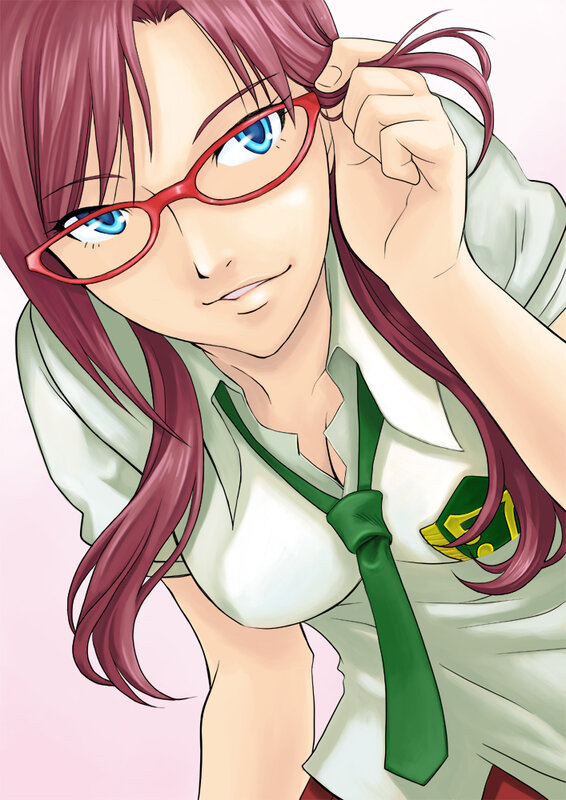 anime girl with red glasses