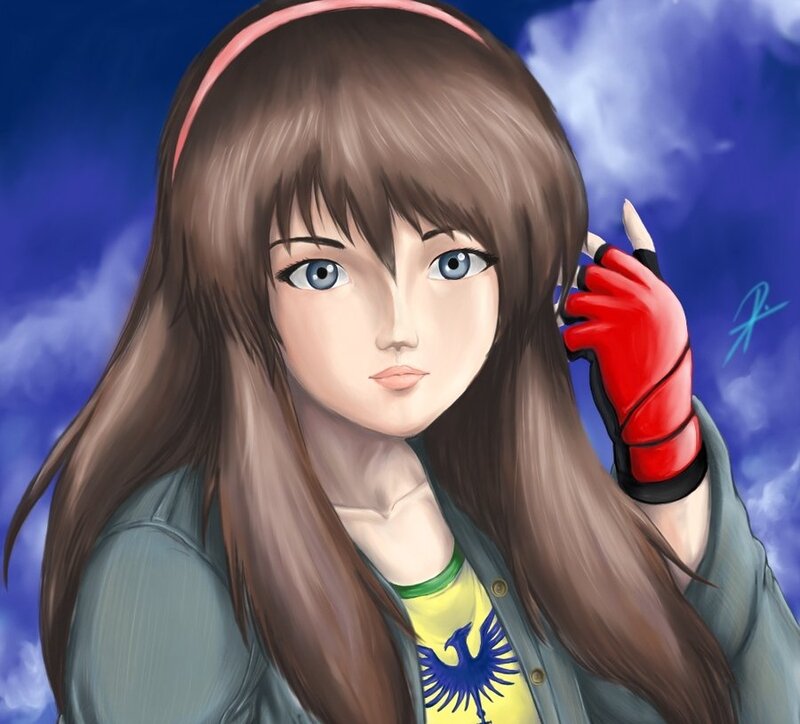 Anime Girl with Red Glove — Blue