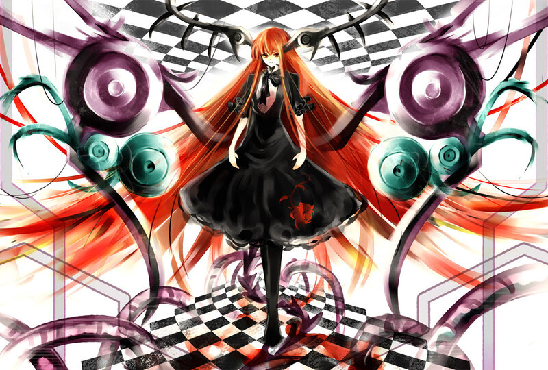 Anime girl with red hair and antlers