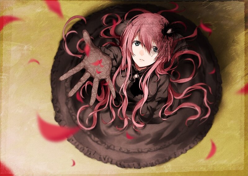 Anime girl with red hair and blood