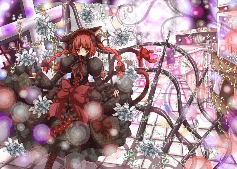 Anime girl with red hair and cat ears