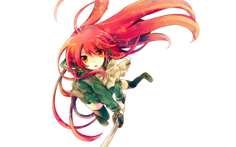 anime girl with red hair and sword