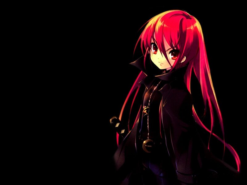 Anime Girl with Red Hair — Black, Dramatic, Night