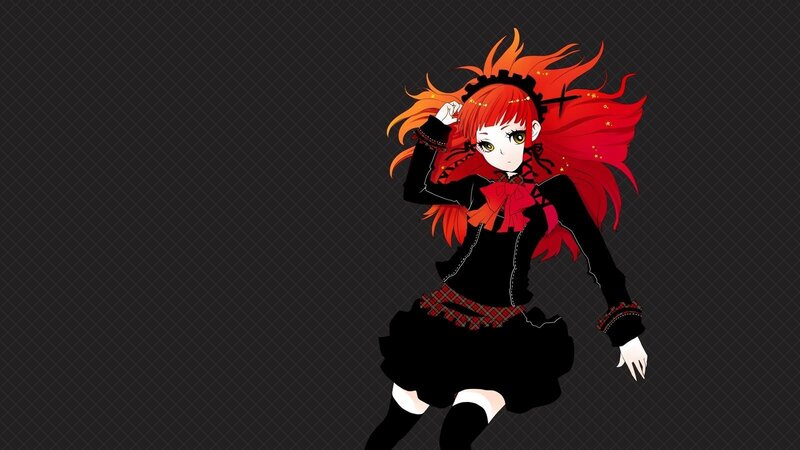 Anime Girl with Red Hair — Black, Dramatic, Red Hair, Black Dress, Skirt, White