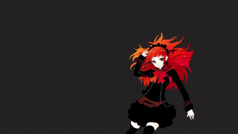 Anime Girl with Red Hair — Black, Dramatic, Red Hair