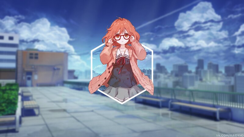 Anime Girl with Red Hair — Blue, Calm, Afternoon, Glasses