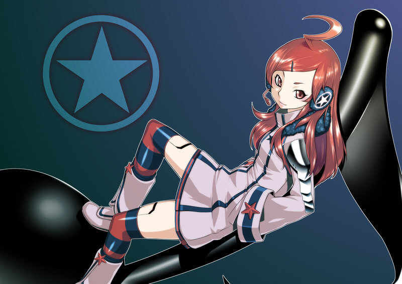Anime Girl with Red Hair — Blue, Calm, Digital Art