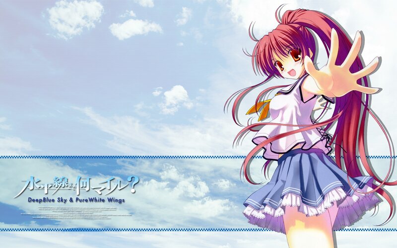 Anime Girl with Red Hair — Blue, Cheerful, Afternoon