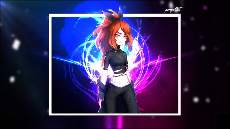 Anime Girl with Red Hair — Blue, Dramatic, Night
