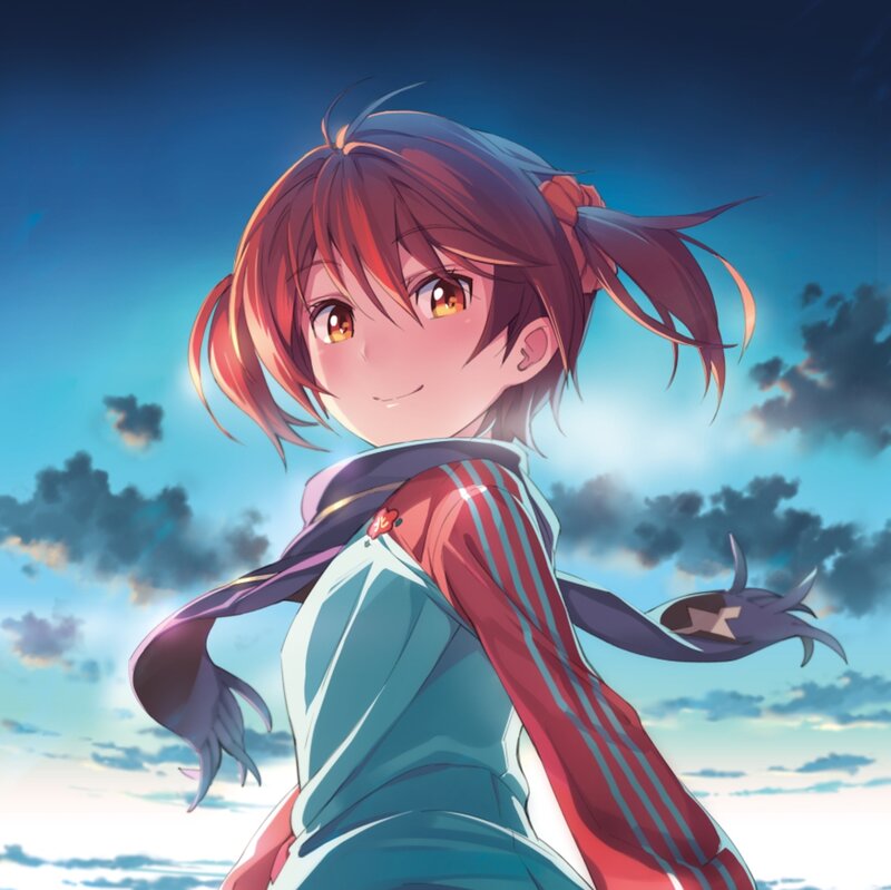 Anime Girl with Red Hair — Blue, Serene, Sunset