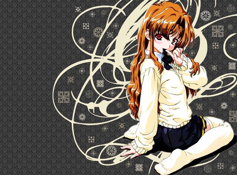 Anime Girl with Red Hair — Brown, Dramatic, School Uniform