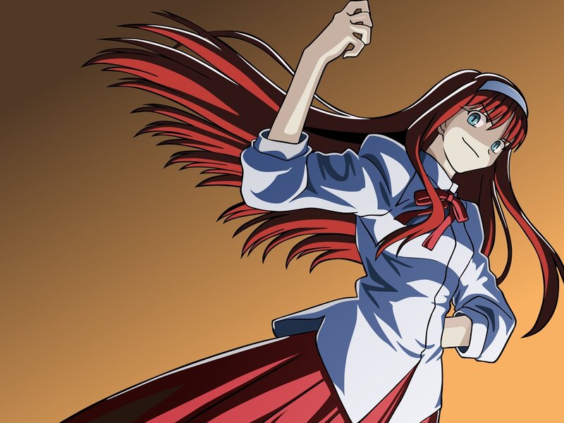 Anime Girl with Red Hair — Brown, Dynamic