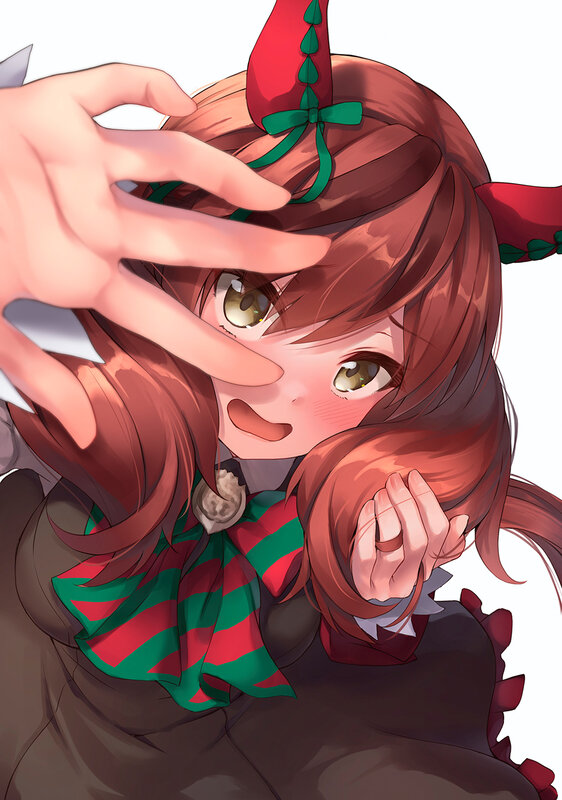 Anime Girl with Red Hair — Brown, Playful, Hand Gesture