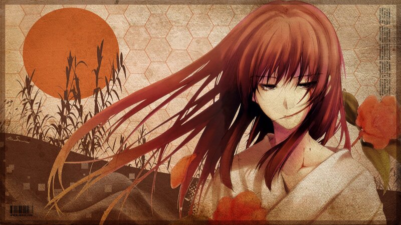Anime Girl with Red Hair — Brown, Serene