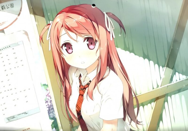 Anime Girl with Red Hair — Calm, Afternoon, School Uniform