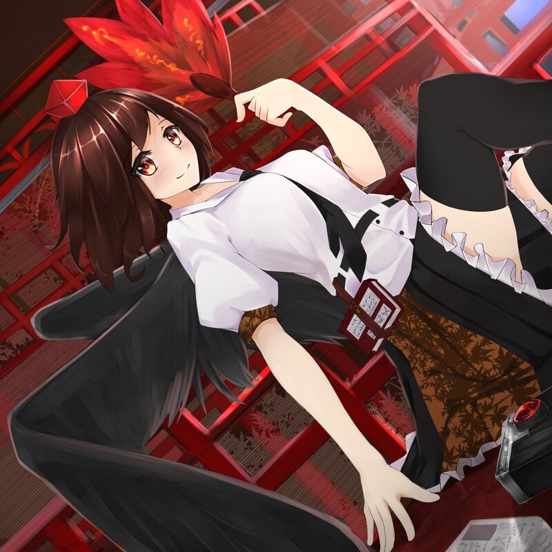 Anime Girl with Red Hair — Calm, Digital Art, Red Torii Gate