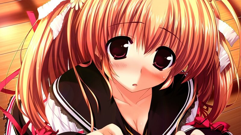 Anime Girl with Red Hair — Calm, School Uniform, Bows