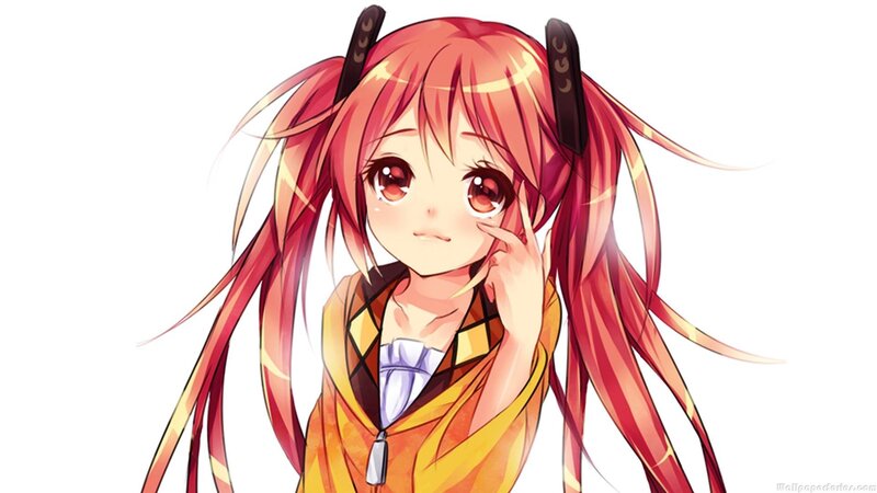 Anime Girl with Red Hair — Cheerful, Pigtails