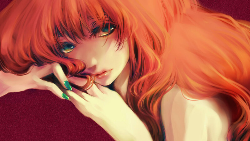 Anime Girl with Red Hair — Contemplative