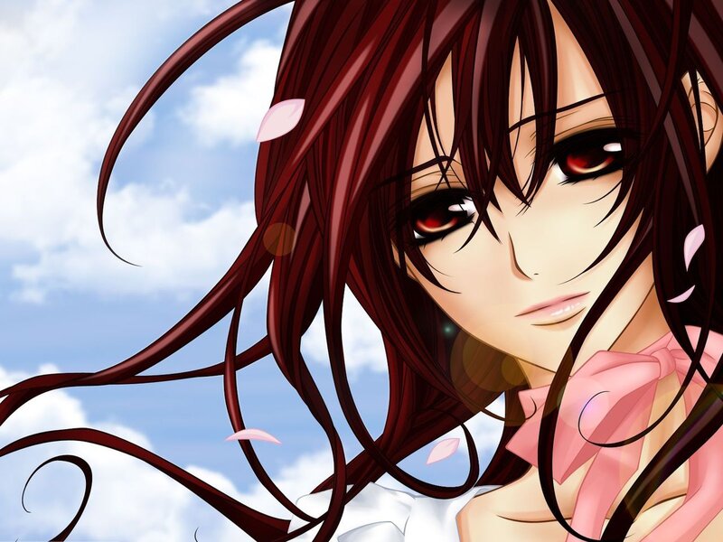 Anime Girl with Red Hair — Dramatic, Afternoon, Pink Bow