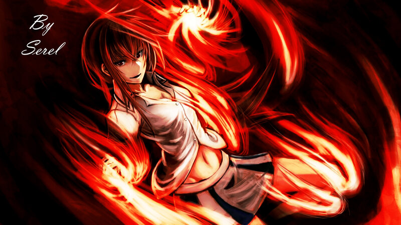 Anime Girl with Red Hair — Dramatic, Digital Art, Fire