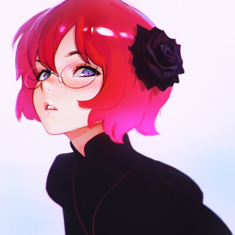 Anime Girl with Red Hair — Dramatic, Digital Art, Glasses