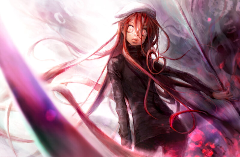 Anime Girl with Red Hair — Dramatic, Digital Art, Hat